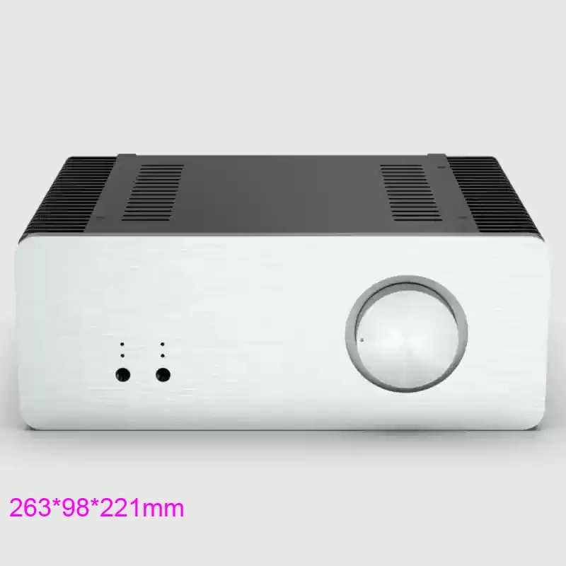 Hezhi Audio 263x98x221mm Aluminium Power Amplifier Chassis Enclosure Dual-Side Radiator DIY Case