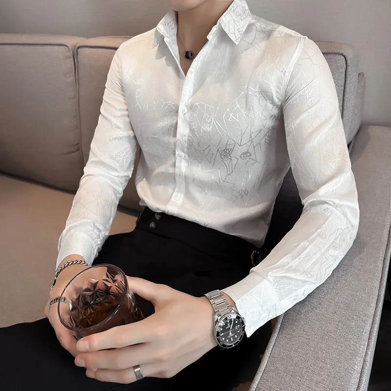 

Slim Fit Long Sve Men's irt XS Size Embroidered Busin Formal Polyester Youth ular Autumn Spring Casual Wear