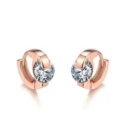 Classic Shiny Cubic Zirconia Ear Earrings For Women Rose Gold Color Cute Mini Ear Accessories Lobe Fashion Jewelry E547