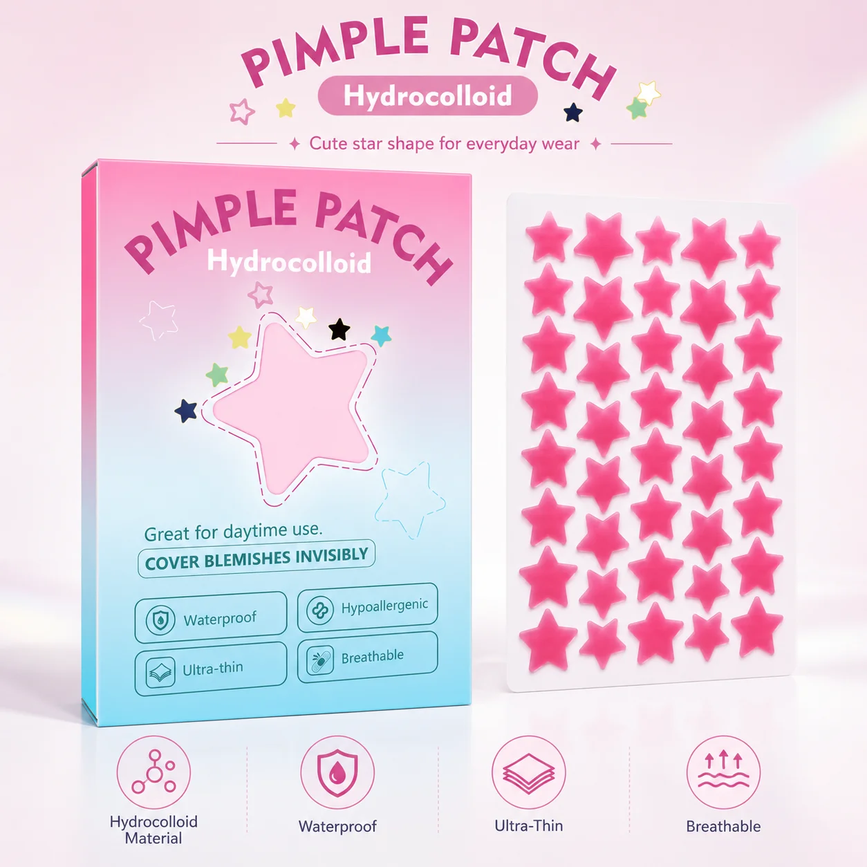 แผ่นปิดสิวไฮโดรคอลลอยด์รูปดาว - Hydrocolloid Acne Patch บทวิจารณ์และราคา