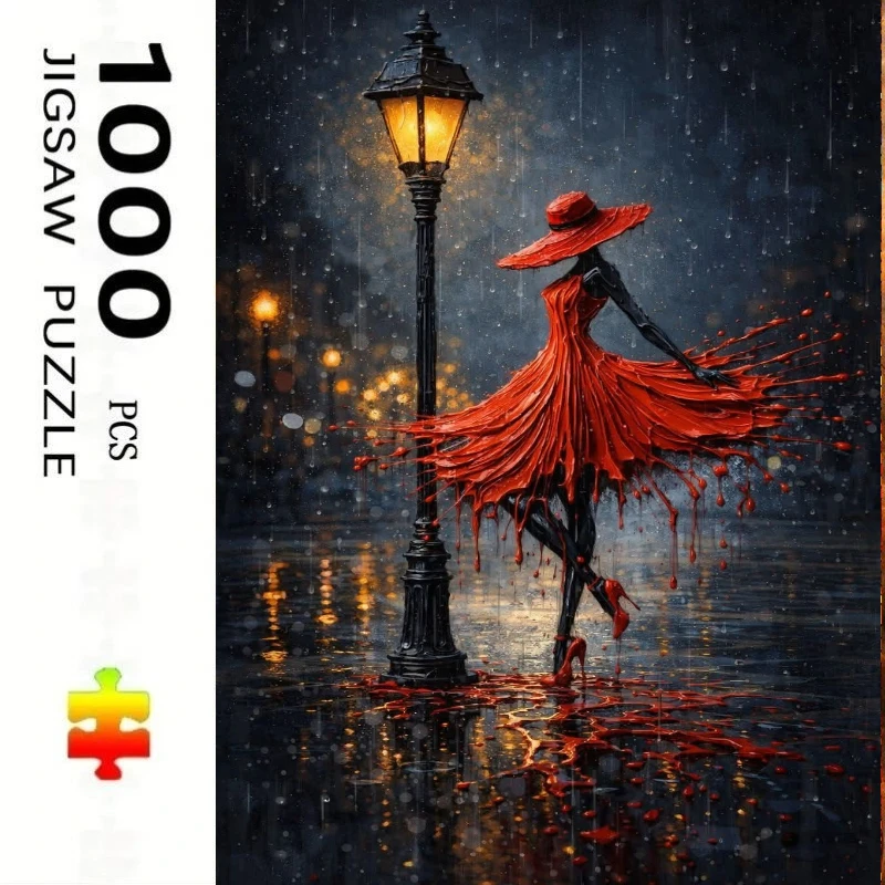 

Large Size Jigsaw Puzzle 500/1000/1200/2000 Pcs Woman in Red Dress Jigsaw Puzzles for Adults Stress Relief Toys Gift