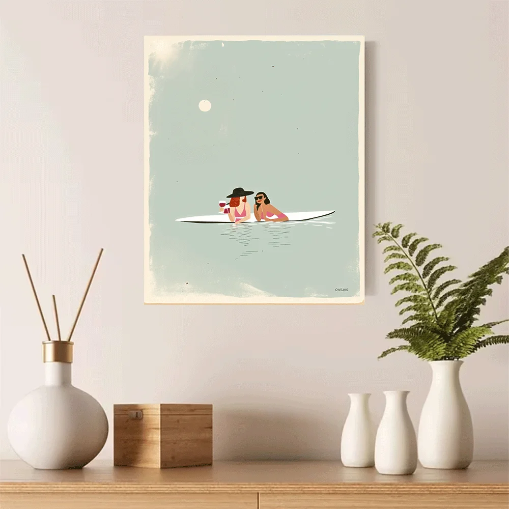 1PC-Canvas poster Unframed  Two Women On Paddle Board Ocean Sunset Art Print  summer