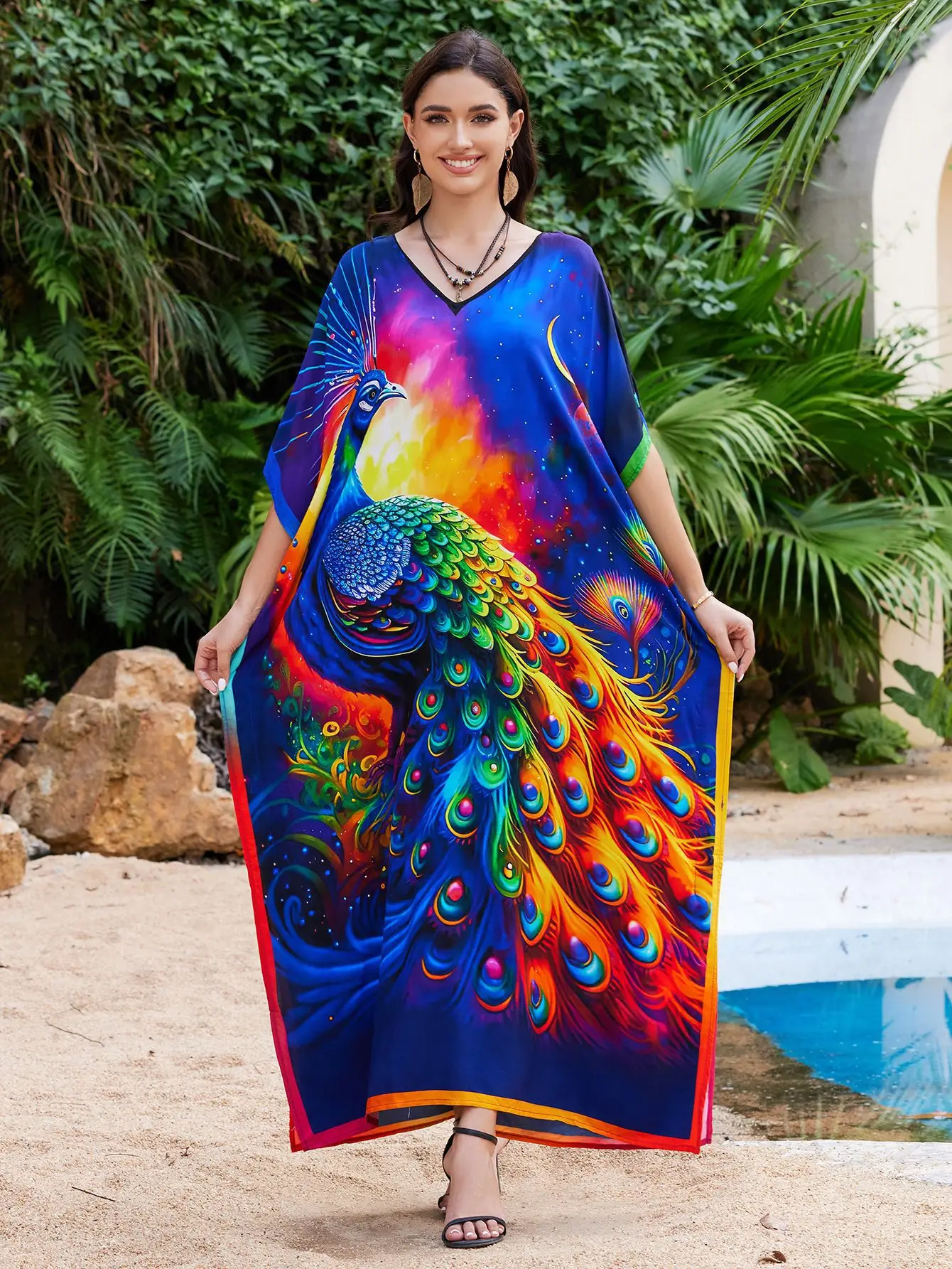 Beach Dresses Multicolor Printed Cover Ups for Swimwear Bohemian Swimsuit Coverup Summer Holiday Bathing Suits Dropshipping
