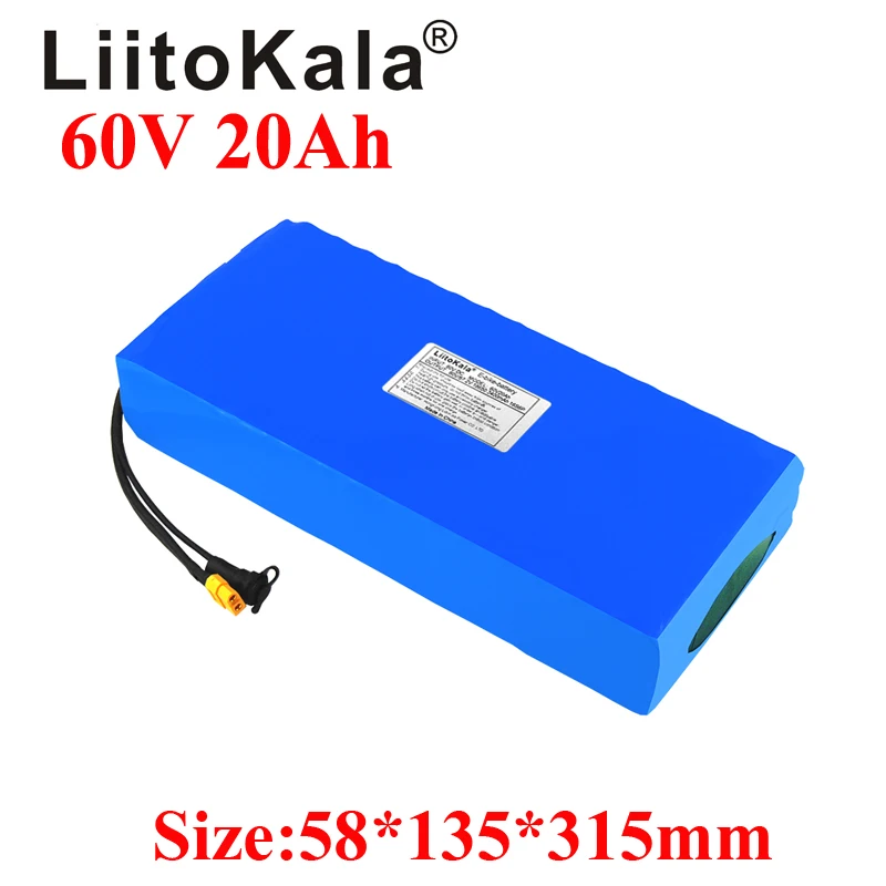 LiitoKala 60V ebike battery 60V 20Ah lithium ion battery electric bicycle battery 60V 3000W electric scooter battery