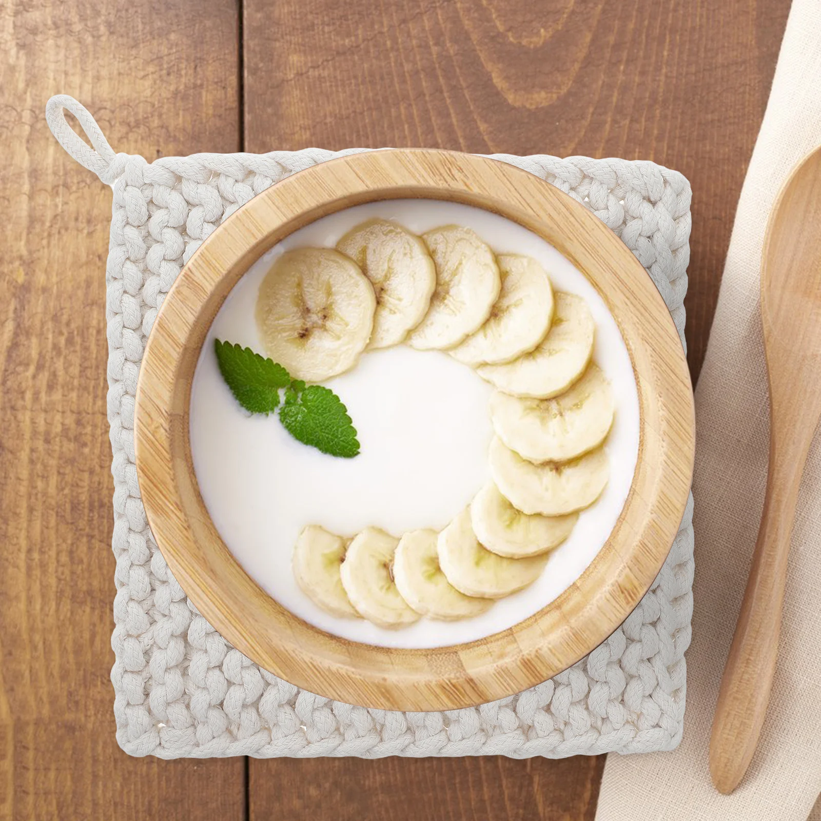 

2Pcs Woven Cotton Potholder Heat Resistant Mat for Pot Pan Mug Protection Tabletop Cushion Kitchen Supply Home Dining Decoration