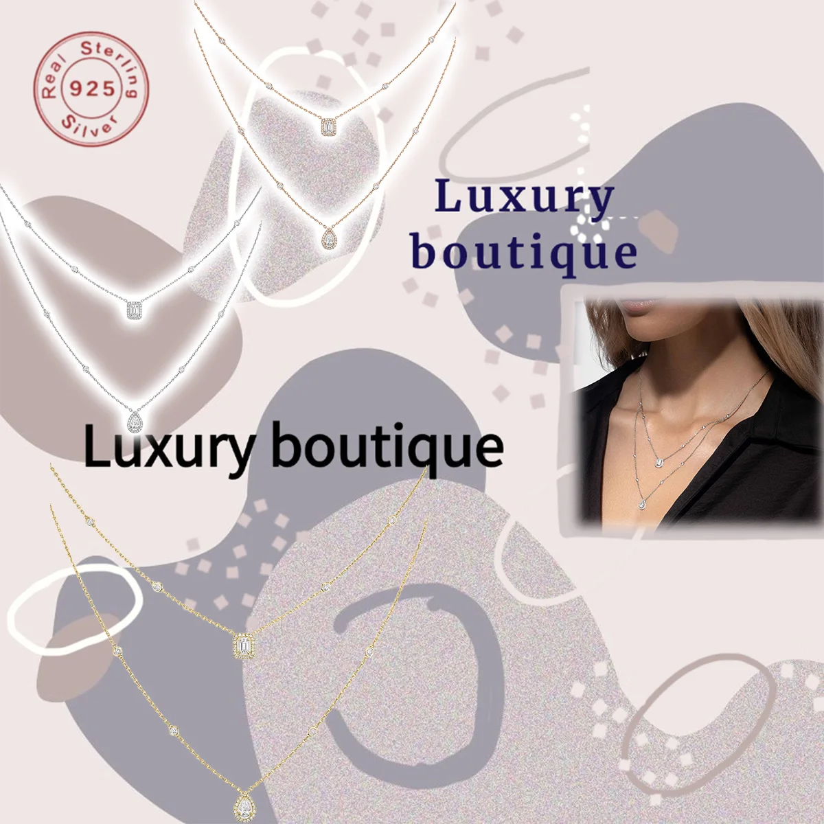 

Pure silver S925 necklace with diamond inlay and circular hollow design for ladies, elegant, noble, luxurious couple's day gift