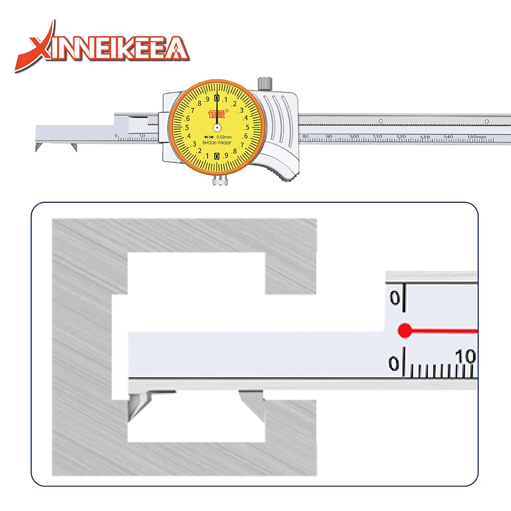 0-150mm 0-200mm High Precision Pointer Type With Watch Caliper  Inner Groove Width Hole Groove Width Measurement Caliper Tools