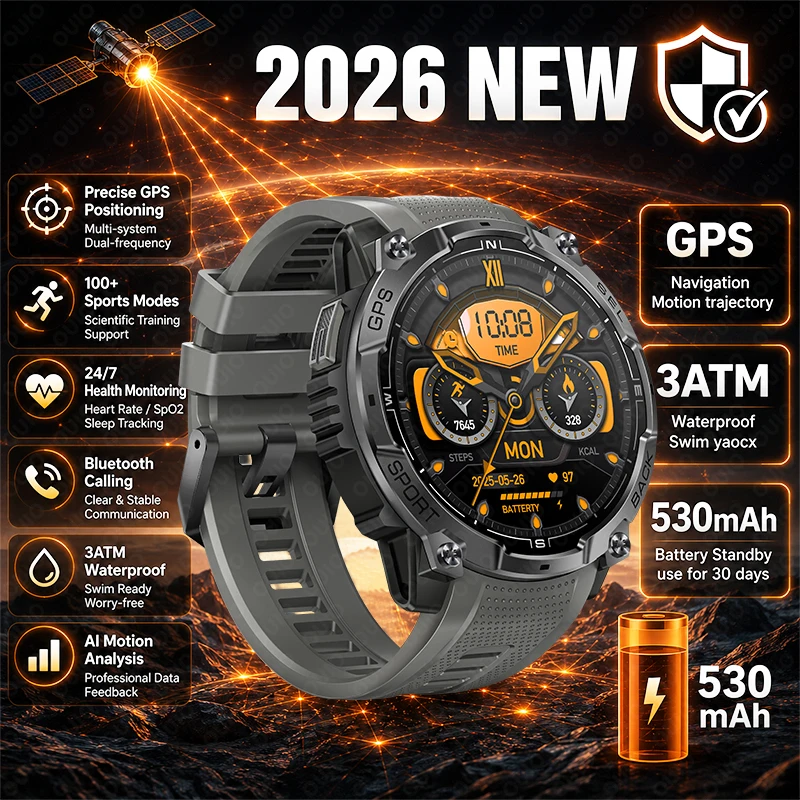 

2026 New GPS Smart Watch 3ATM Waterproof Compass Sports Mode HD Bluetooth Call Health Monitoring 530mAh Men's Sports Smart Watch