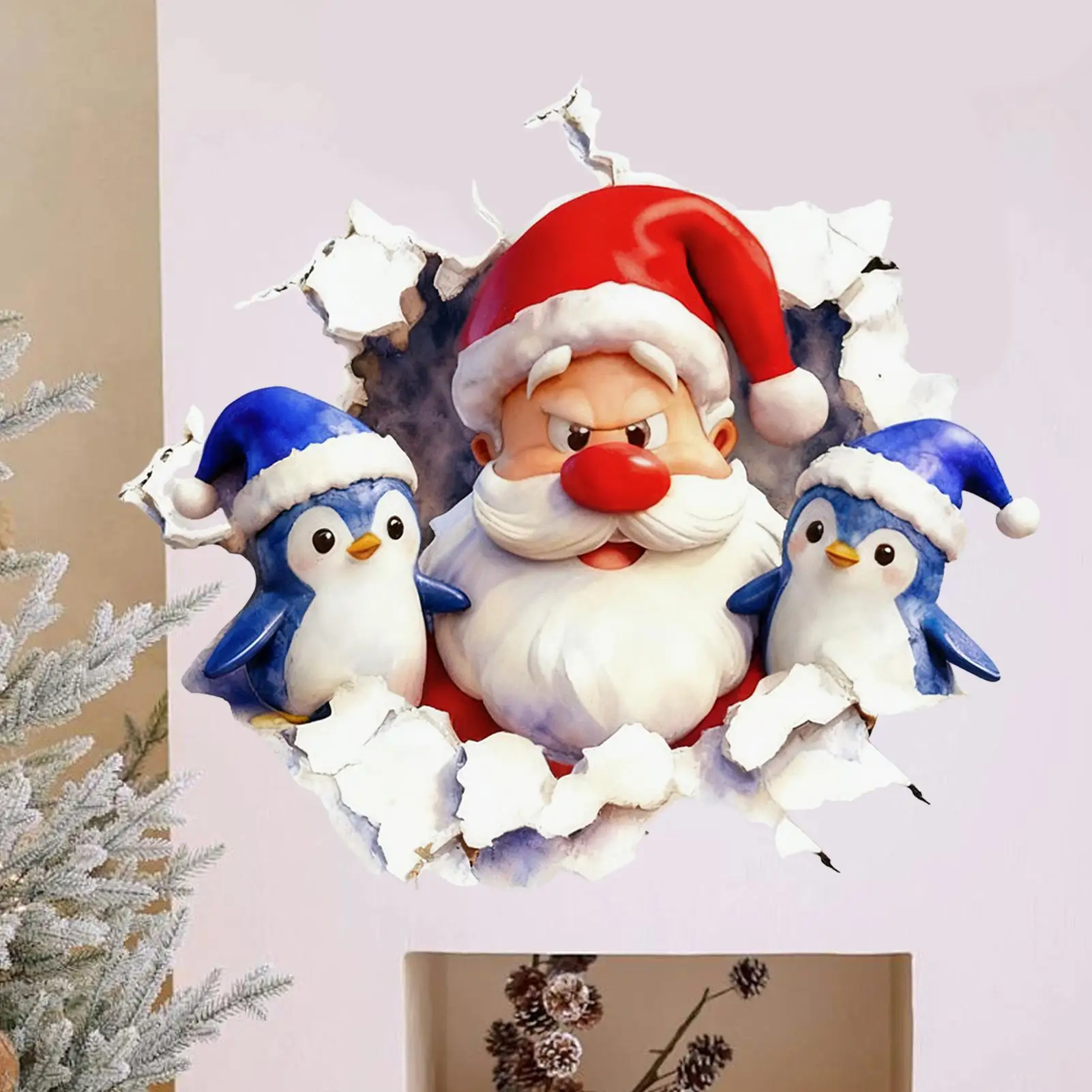 Santa Claus 3D Wall Stickers Removable Self-Adhesive Christmas Decals for Living Room, Bedroom, Bathroom, Party, Office, Window