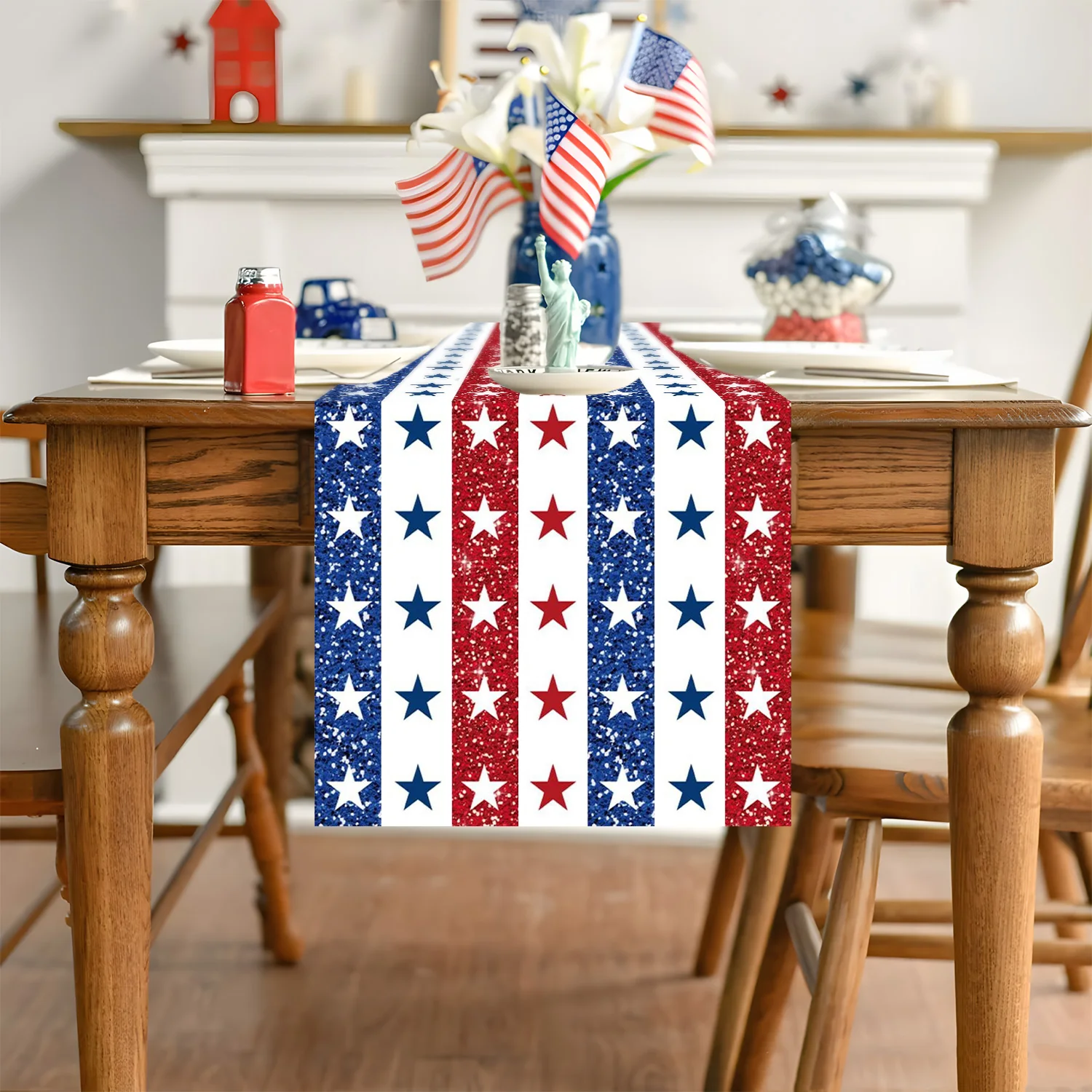 Patriotic pentagram logo Table Runner Festive Backdrop Suitable For Independence Day Home Gathering Dining Decoration