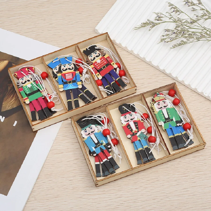 9 Stück Weihnachten Holz Nussknacker Soldat hängen Anhänger Weihnachts baum Ornamente Weihnachten Neujahr Party Dekorationen liefert