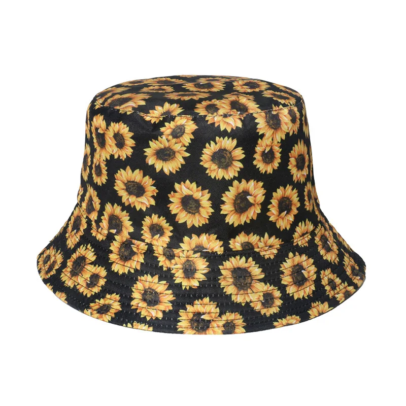 Fashion Women Sunflower Print Cotton Bucket Hats Spring Summer Girl Lady Outdoor Panama Fisherman Cap Hat For Women DropShipping