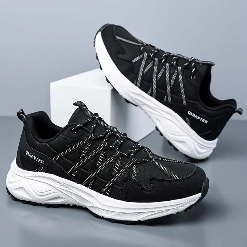 High-quality Men Running Shoes Leather Versatile Casual Anti-Slip Leather Sneakers Sports Shoe Outdoor Walking Sneakers Footwear
