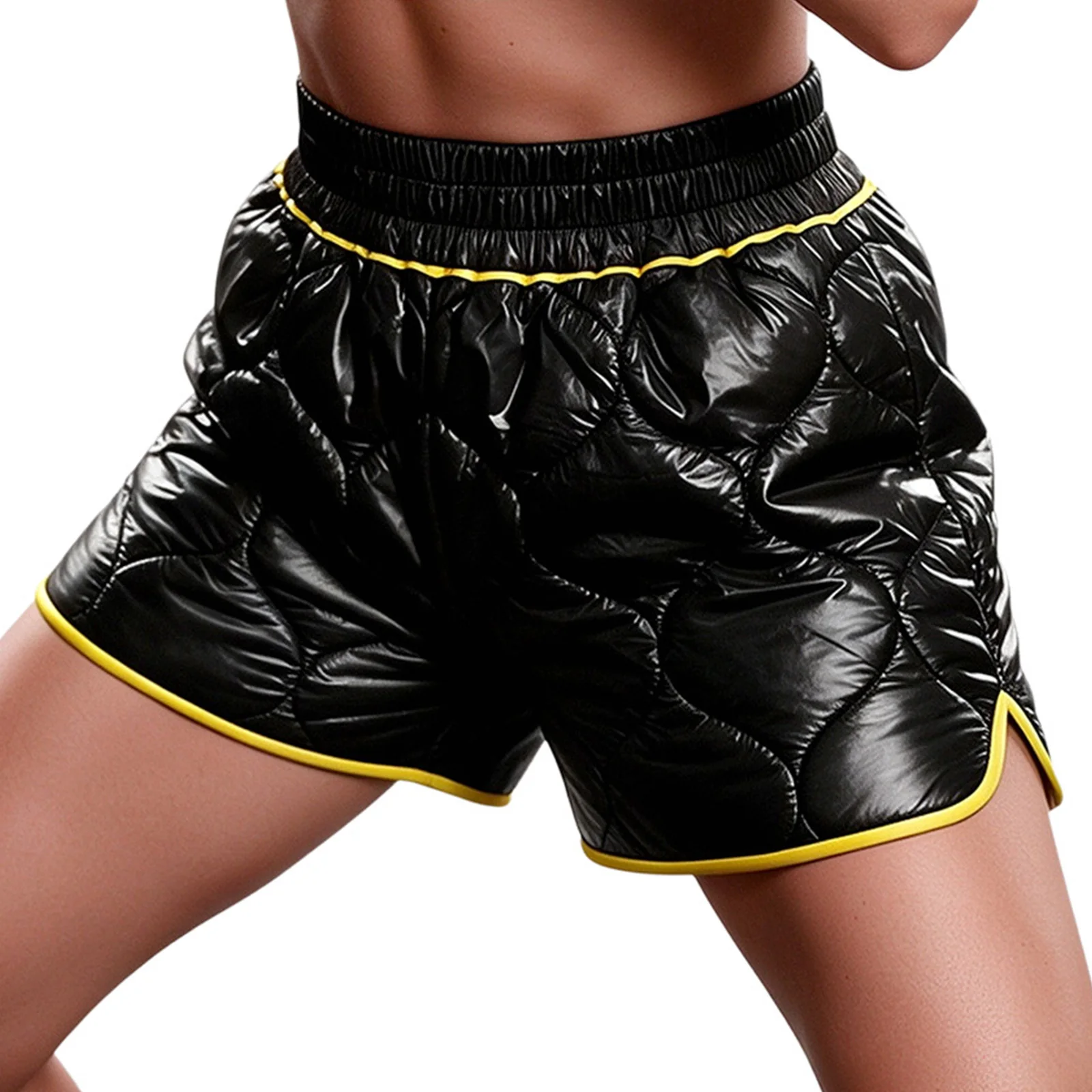 Women Quilted Padded Boxing Shorts Water Resistant Kickboxing Training Fight Shorts Fit White Trim Waterproof Boxing Trunks