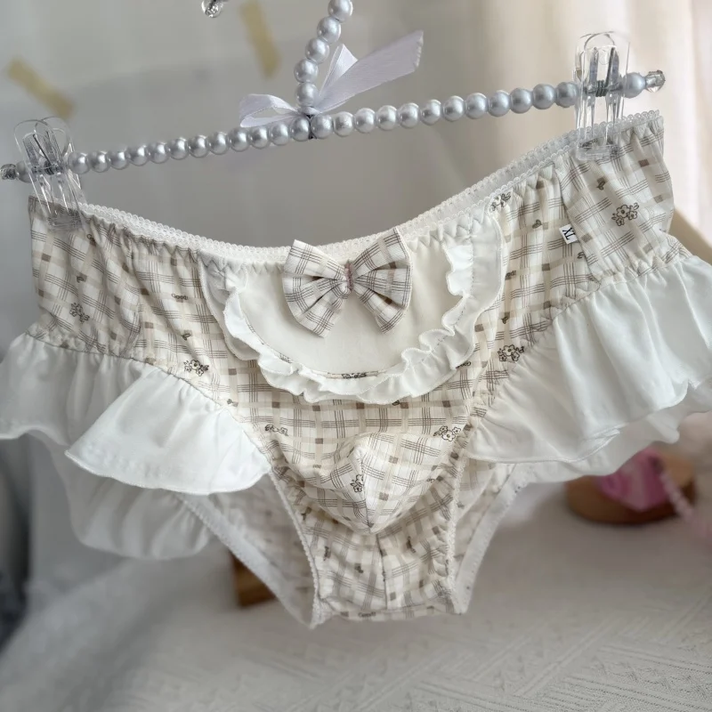 

ABDL Sissy Panty Lolita Mid-waist Briefs Male U Convex Pouch Triangle Underwear Breathable Pack Hip Panties FKK Cosplay Party