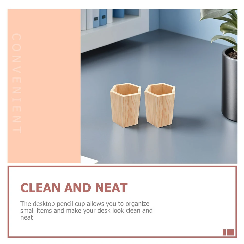 

2pcs Pine Pen Holder Square Khaki Desk Organizer Stationery Organizers Pencil Pot Stationery Home Office Decor Storage Cup