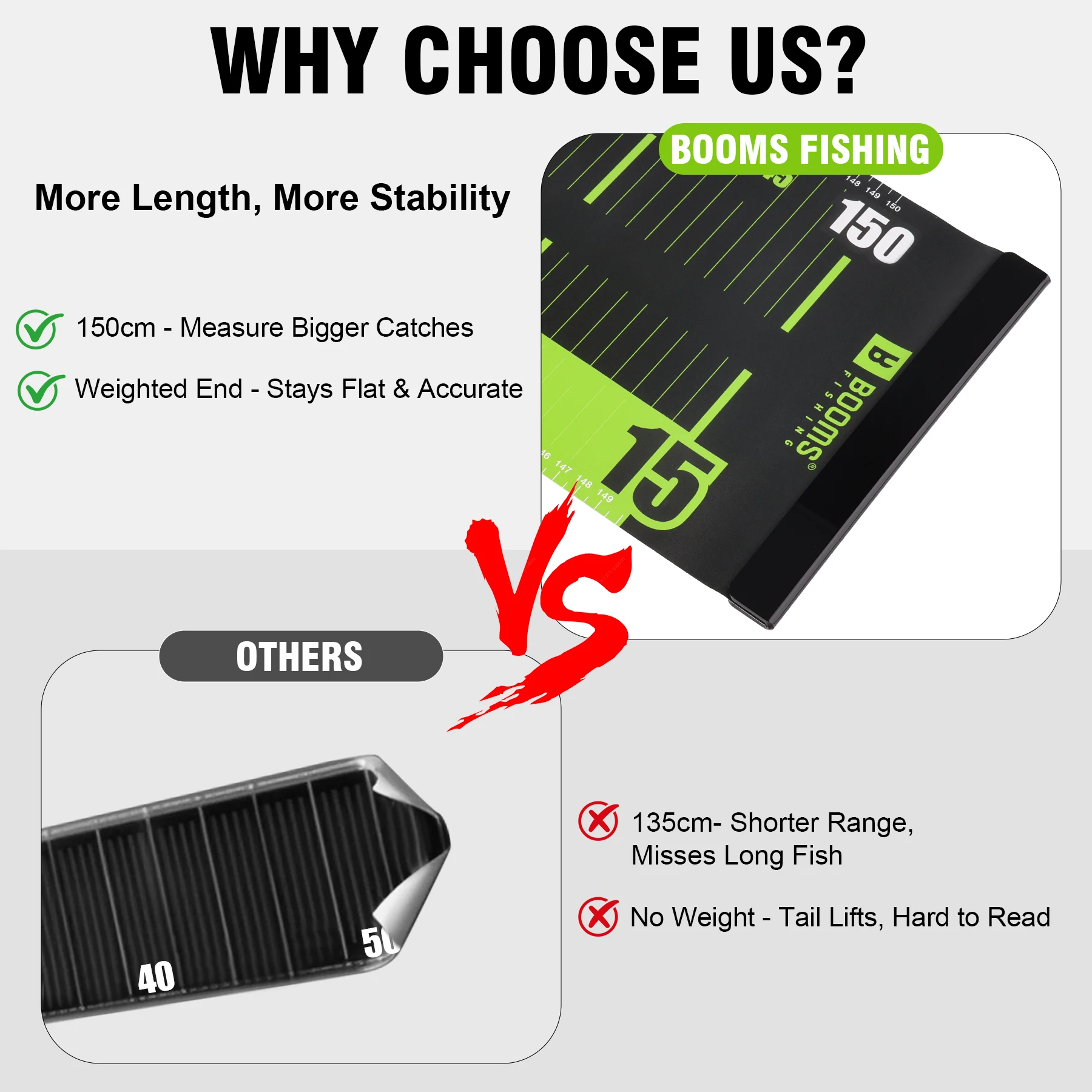 ازدهار الصيد قياس الحنفية طول 150 سنتيمتر عرض 20 سنتيمتر بولي كلوريد الفينيل طوي مقاوم للماء الأسماك حاكم الكربون الصلب هوك مزيل أدوات Unhooking