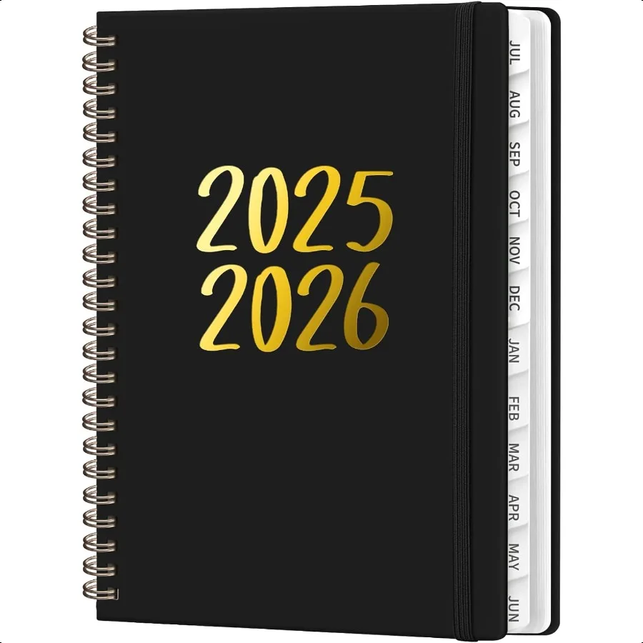 Calendario 2025 julio 2025 2026 de junio Libro diario semanal y mensual con pestañas Notas Páginas Bolsillo interior Horario en espiral Agenda No