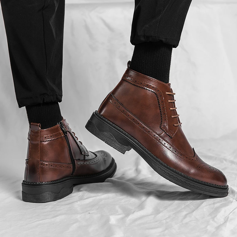 British Style Man Fashion Trends Boots New Arrival Casual Leather Boots Senior Ankle Boots Comfy High Top Male Stree Shoes Botas