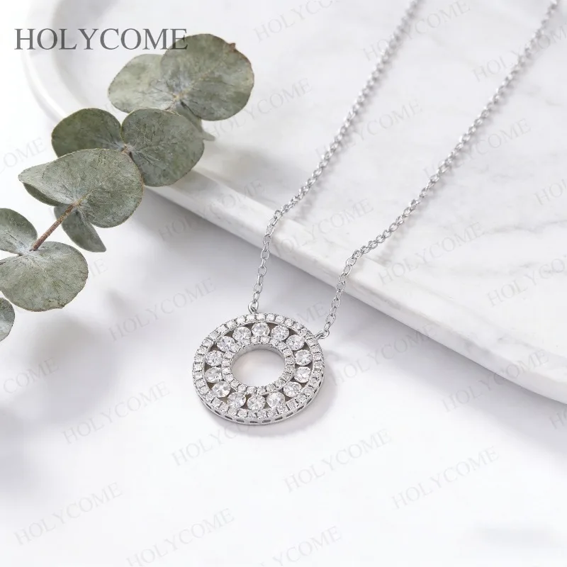 

925 Sterling Silver GRA Certified Moissanite Circular Pendant Necklace Round 2.5mm 1.2mm D Color VVS1 Fine Jewelry Gift For Girl
