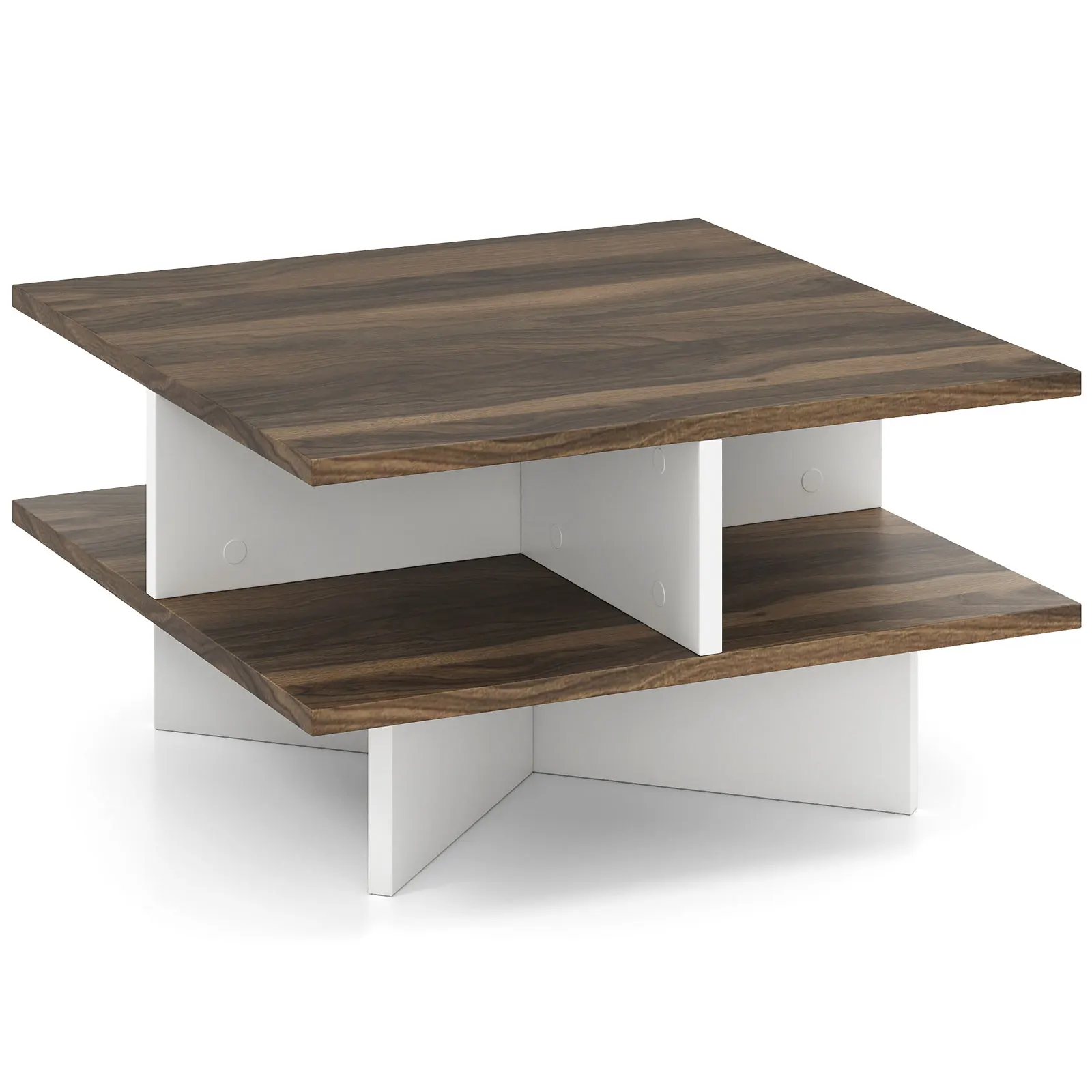 

2-Tier Square Coffee Table w/ Storage Farmhouse Modern Accent Table Center Table