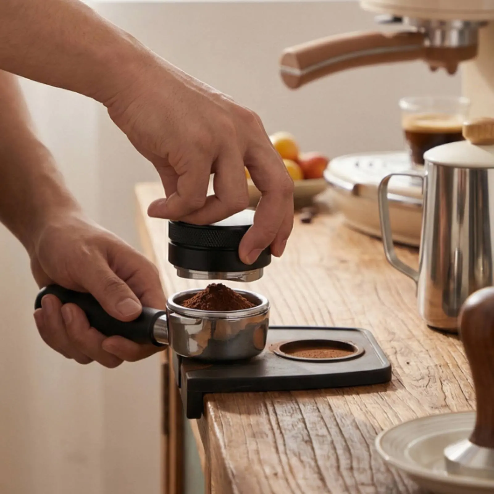 Juego de tamper para espresso, tamper calibrado con peso, kit de prensado de café, duradero y fácil de usar para cafeterías