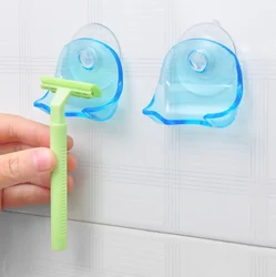 1Pc Transparent Blue / Grey Plastic Suction Cup Manual Shaver Holder Blade Type Razor Wall Air Drying Hook Bathroom Accessories