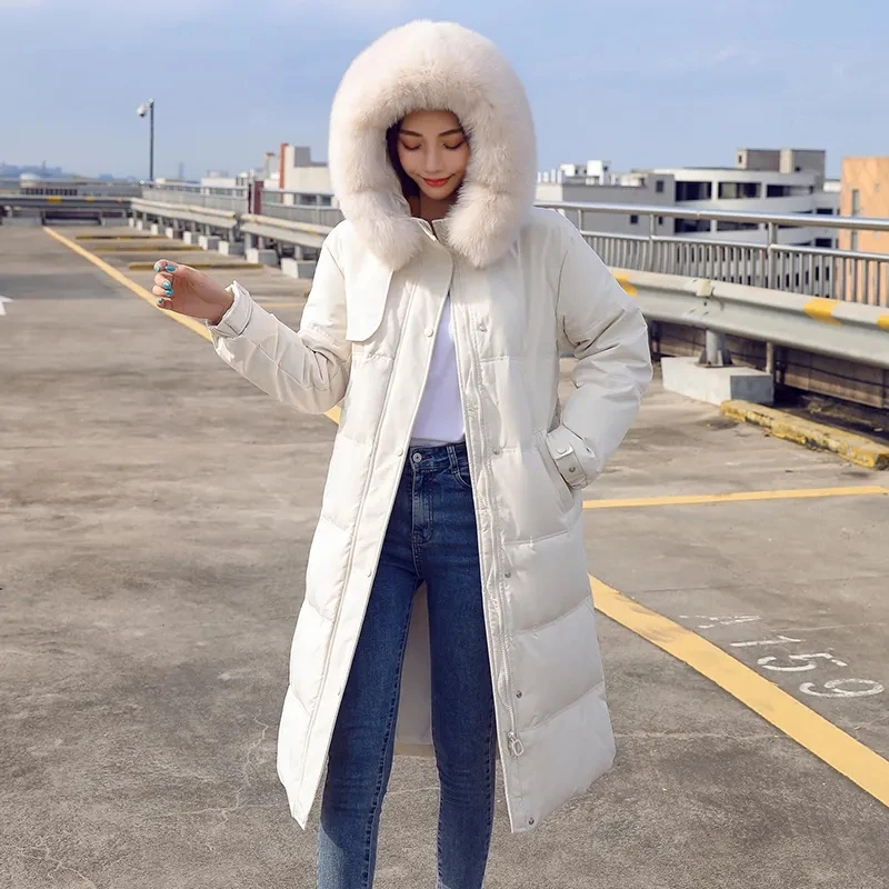 Long Down Cotton Parkas Coat Female 2024 New Winter Loose Large Fur Collar Hooded Warm Thick Parkas Puffer Women Padded Overcoat