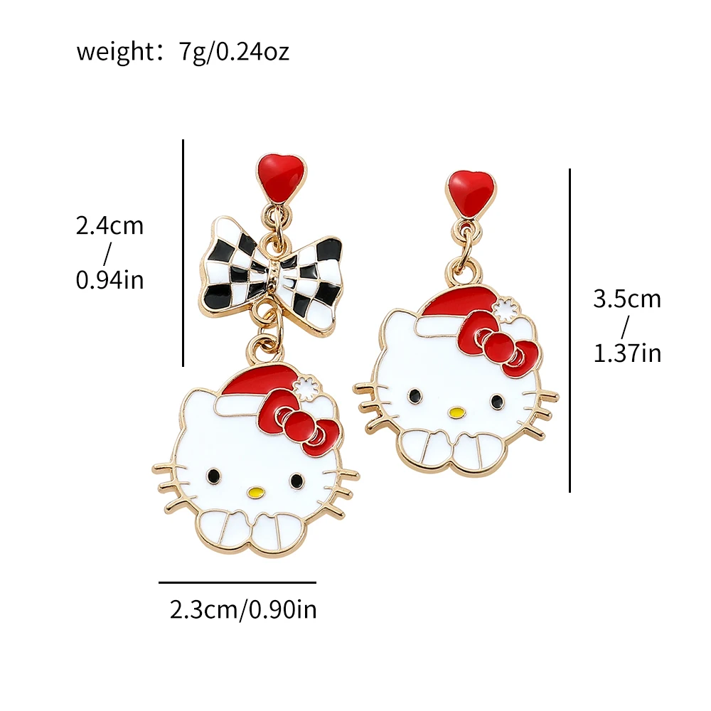 Anime Sanrio Earrings Cute Cartoon Figure Christmas Kuromi Hello Kitty Metal Badge Pendant Ear Drop Earrings Kawaii Jewelry