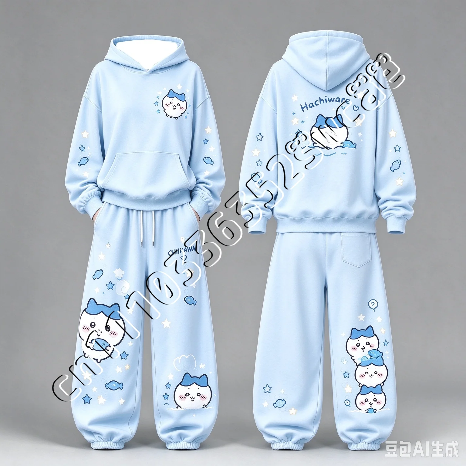 26/27 Neuer Chiikawa Niedlicher Cartoon-Print Hoodie Trainingsanzug Fan-Kollektion Herbst Winter Unisex Lässiges 2-Teiliges Outfit Familien-Matching – Detail 9