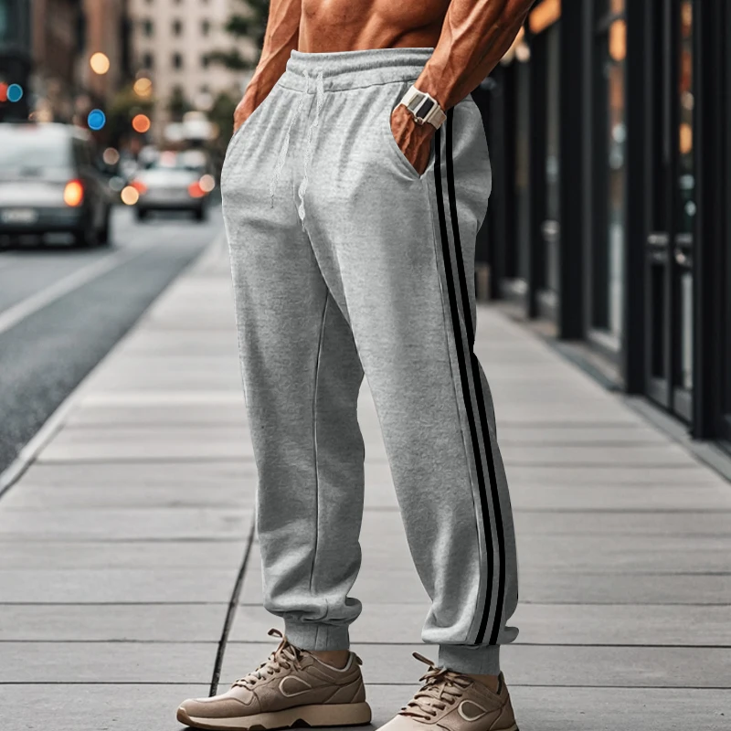 2024 Spring And Autumn New Men's Pants Loose Bundle Feet Striped Casual Sports Pants Running Fitness Training Men's Pants