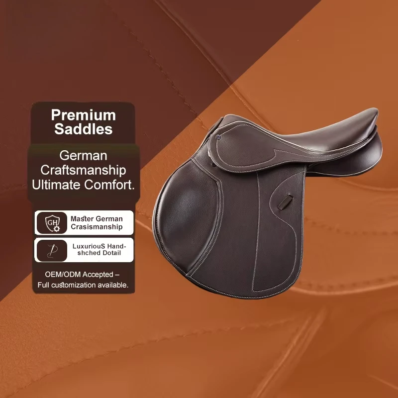 Radiant Airflow Light Horse Saddle British-style Jumping Saddle, Breathable Leather, Deep Seat, Soft and Fitting Cycling Gear