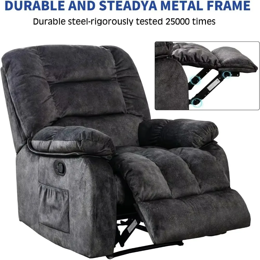 Overstuffed Massage Recliner Chairs with Heat and Vibration, Soft Fabric Single Manual Reclining Chair for Living Room Bedroom