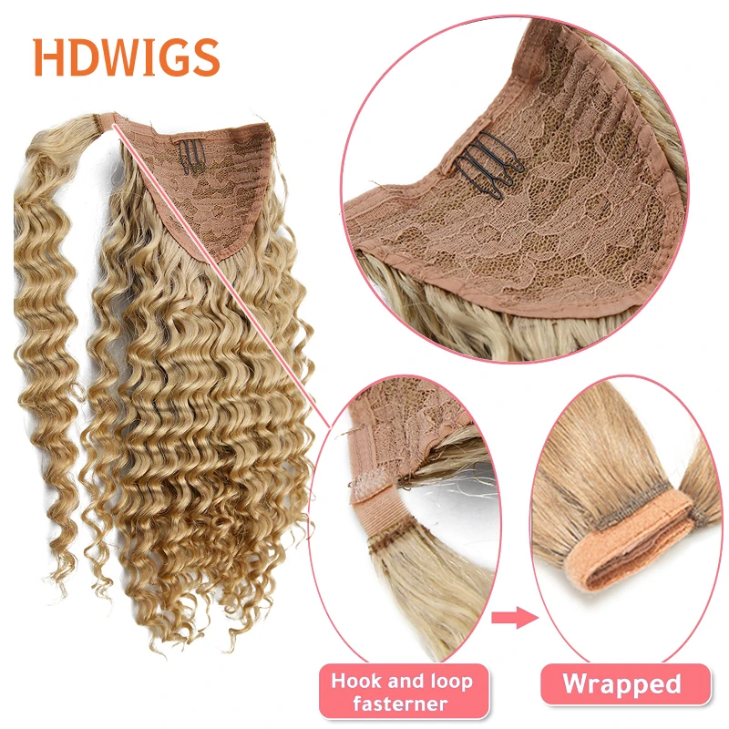 Queue de cheval en cheveux humains Deep Wave pour femme, extension de cheveux 100% Remy, postiche enveloppée, clip de proximité Wstring, queue de cheval naturelle, 27 #