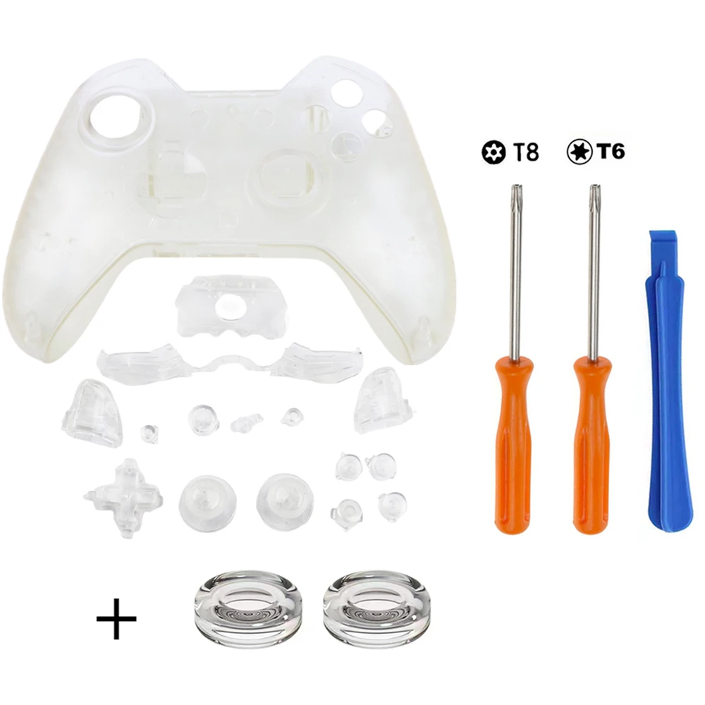 Transparent Housing Shell Case for XBOX ONE Controller Replacement Shell Full Buttons DIY Tools and Liquid Crystal Silicone Cap