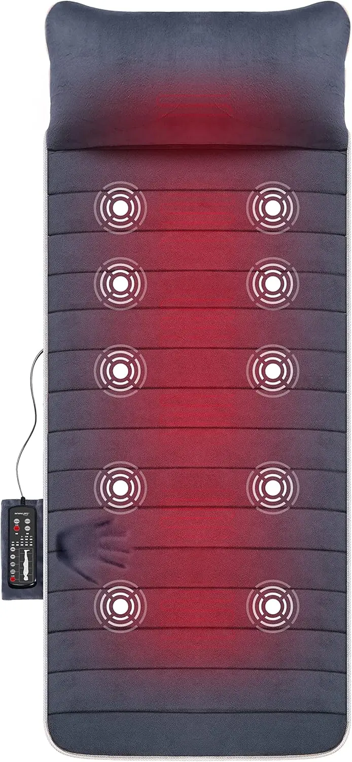 

Memory Foam Massage Mat with Heat, 10 Vibrating Motors for Full Body Pain Relief, 6 Heating Pads - Perfect Gift