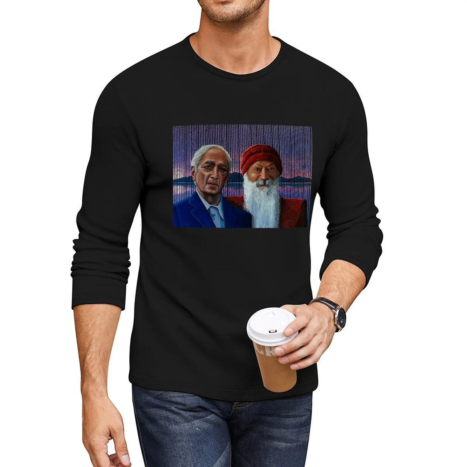 

Krishnamurti and Bhagwan Long T-Shirt plus size t shirts anime Blouse black t shirt clothes for men