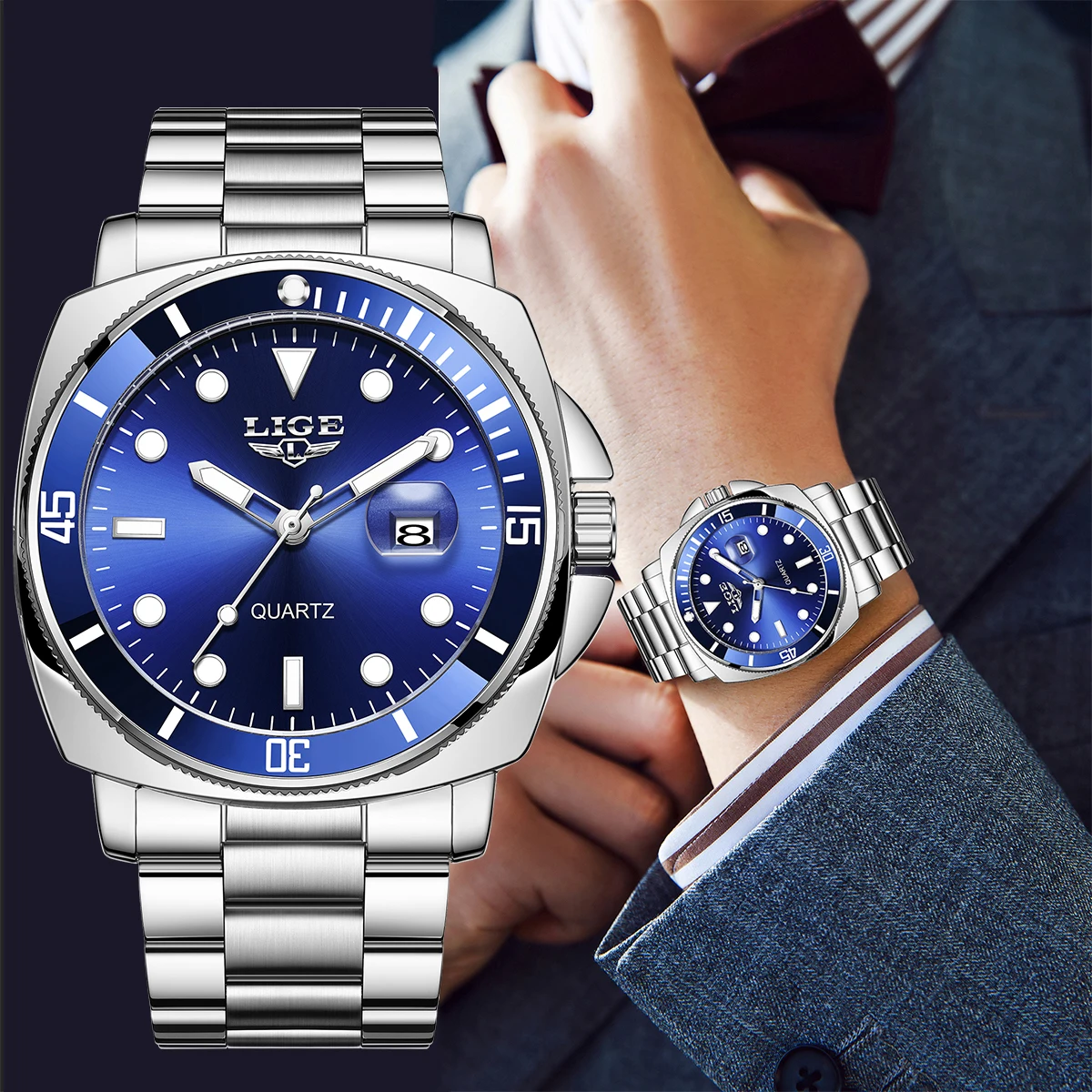 

LIGE новые брендовые роскошные модные дайверские часы мужские 30ATM водонепроницаемые часы с датой спортивные часы мужские кварцевые наручные часы Relogio Masculino