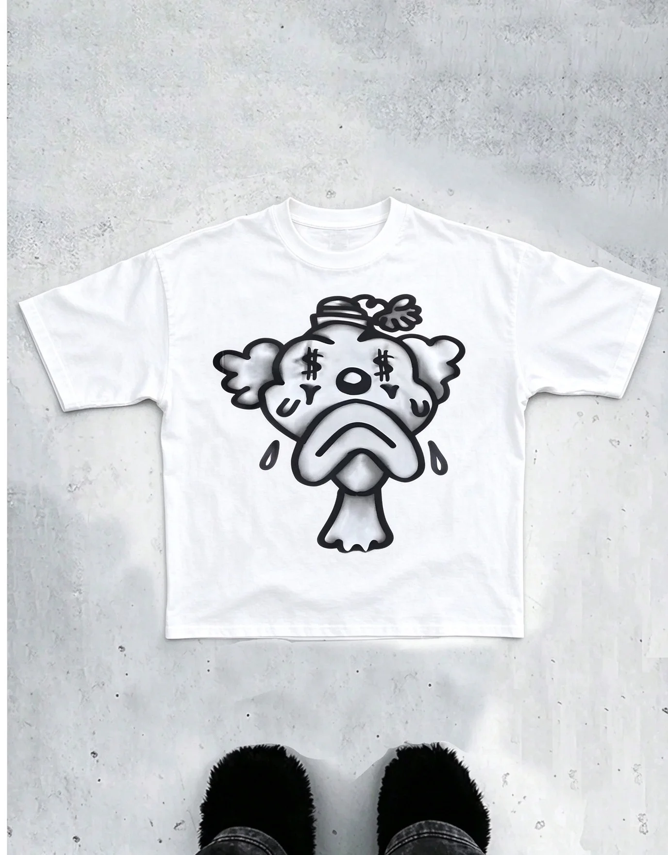 Old School Tattoo Sad Clown Graphic Tee Unisex Chicano Art Dollar Eyes Print Loose Cotton Hip Hop Streetwear Summer T-shirt