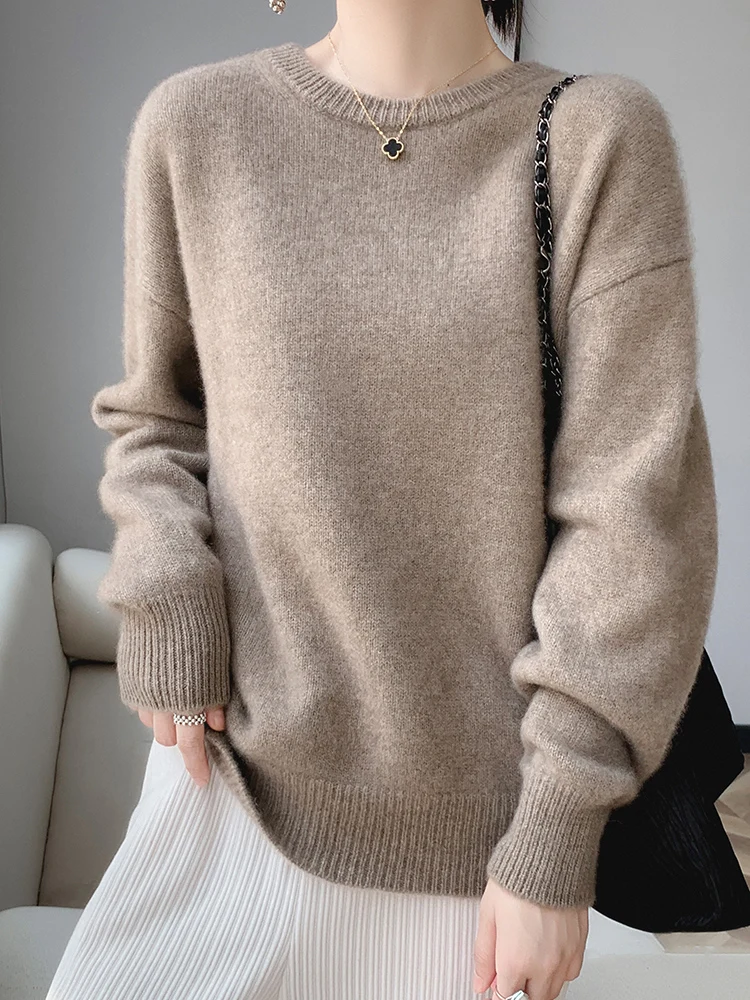 

Addonee Women Cashmere Sweater 100% Merino Wool Pullover Autumn Winter O Neck Jumper Soft Knitwear Loose Casual Tops Clothing