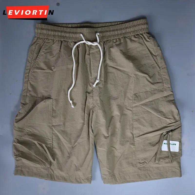 Men's Summer Cargo Loose Shorts Pants Quick Dry Athletic Running Workout Gym Drawstring Shorts with Zipper Pockets Multi Pocket