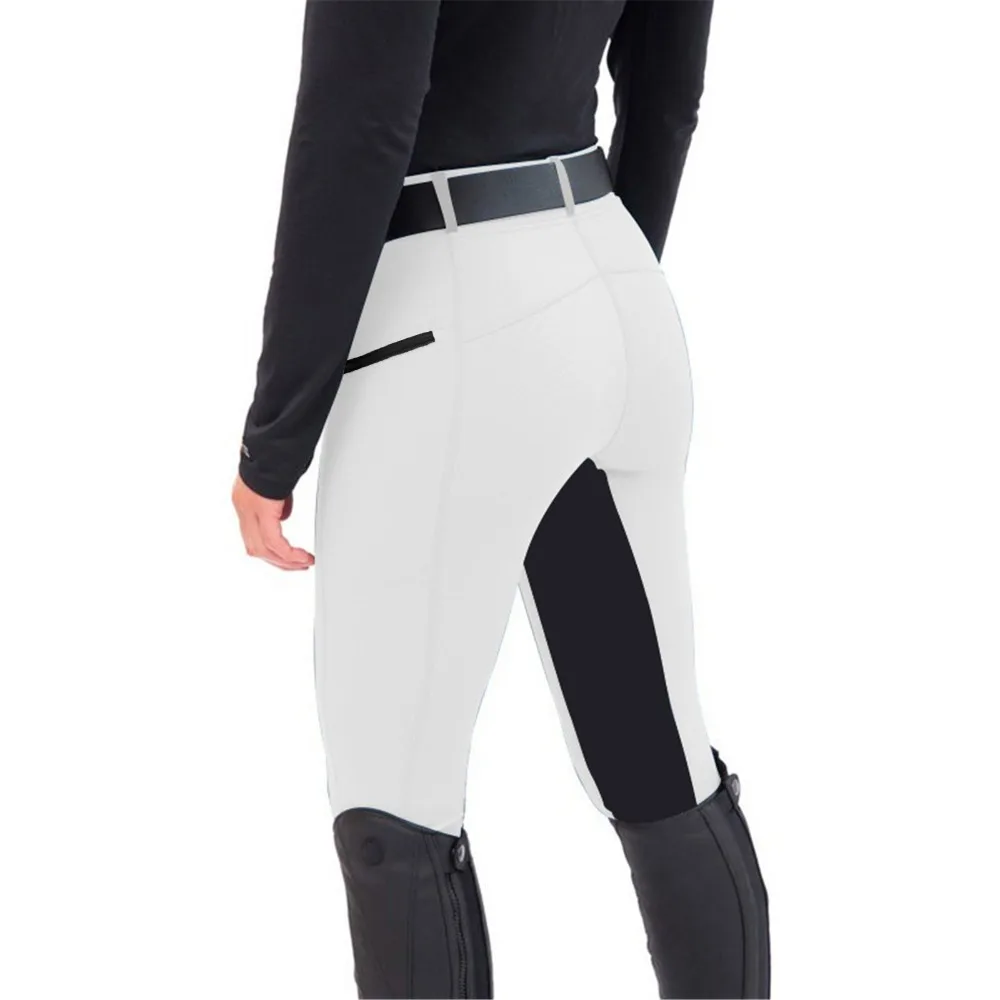Women Stretchy Slim Fit Equestrian Jodhpurs with Contrast Panels, Casual Skinny Riding Tights for Horseback & Everyday Wear