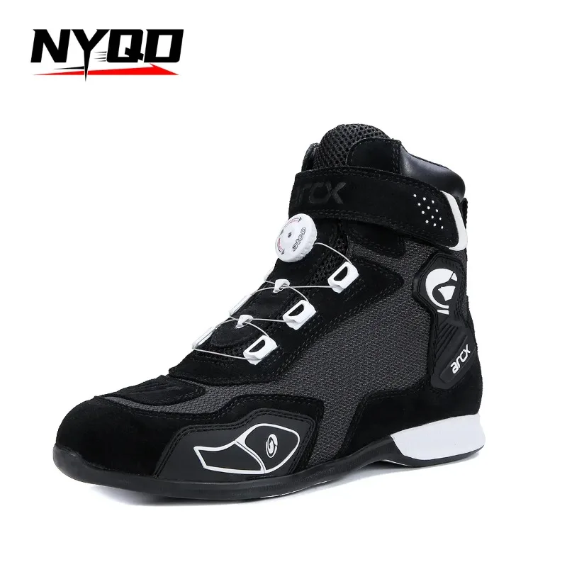 Summer Motorcycle Boots Rotary Buckle Design Motorcycle Shoes Cowhide Comfort Motorcycle Riding Shoes Road Shoes