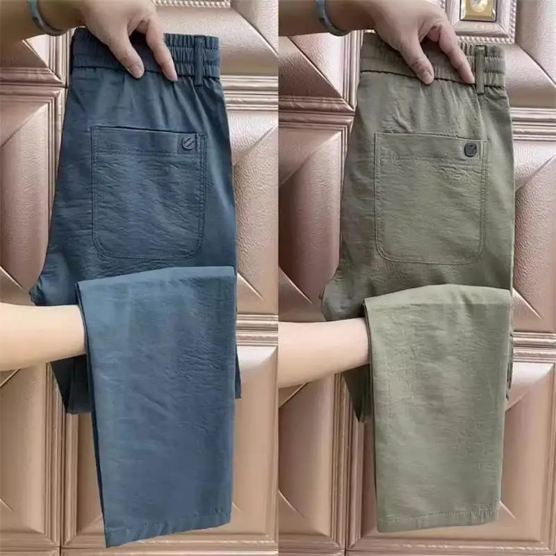 

Ice Silk Men's Casual Pants Summer New Loose Breathable Elastic Waist Thin Brand Stylish Sporty Straight Leg Youth Fashion