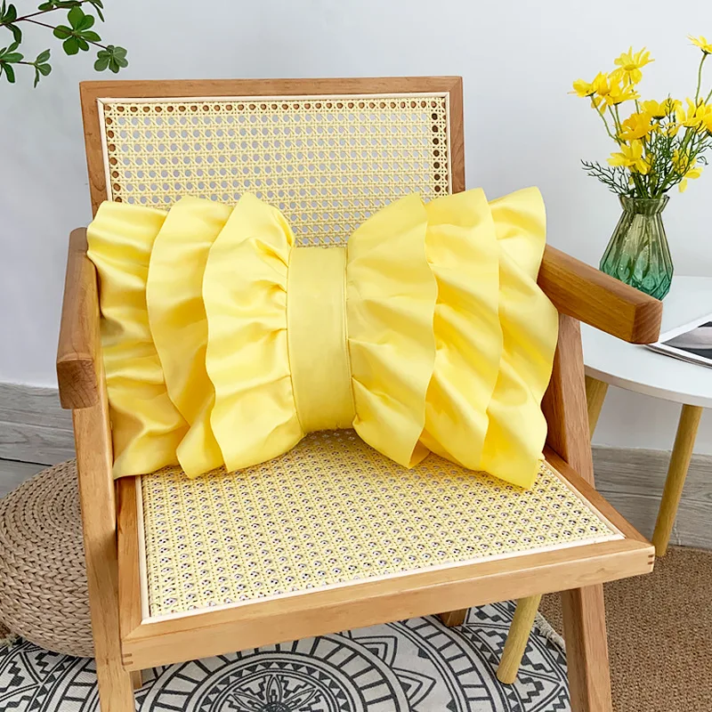 

INS Bow Pillowcase Solid Color Silky Backrest Cushion Cover 30X50cm for Home Decor Luxury Ruffle Sofa Lumbar Pillow Case Cojin