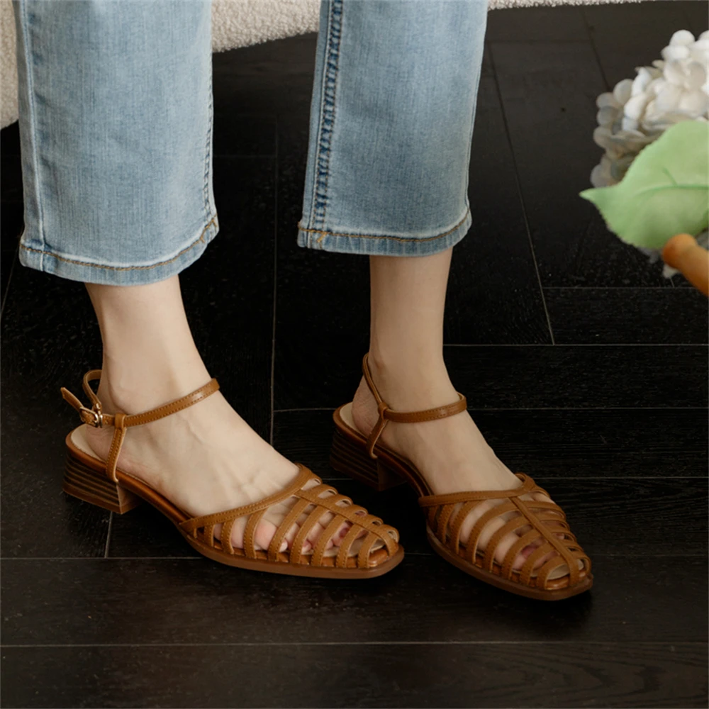 FEDONAS 2024 Women Genuine Leather Sandals Rome Style Thick High Heeled Comfort Casual Shoes Woman Square Toe Summer Pumps