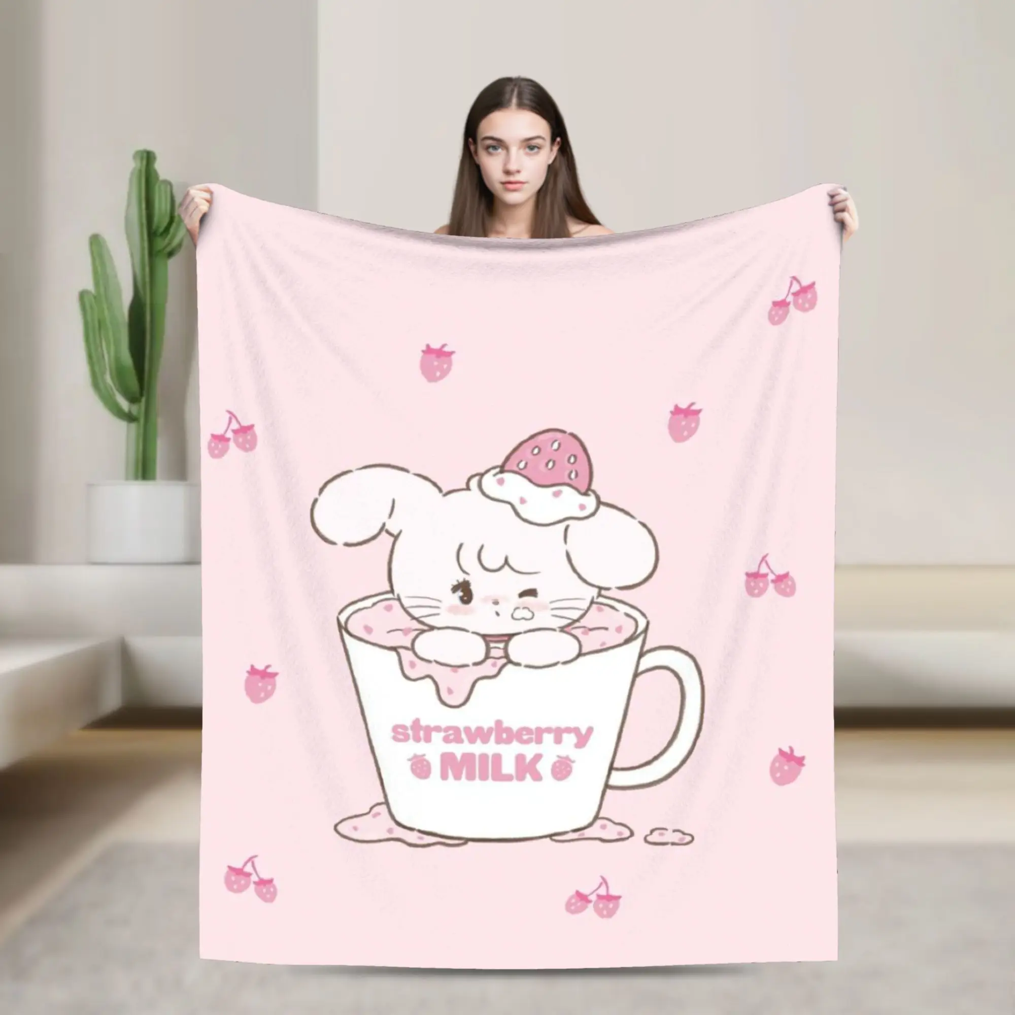 Mikkos Strawberry MILK Blanket Cover Velvet Super Soft Throw Blankets for Bedding Couch Bed Rug