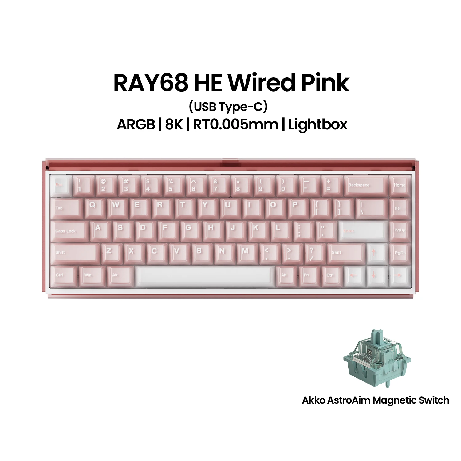 Akko RAY68 HE Mechanisch toetsenbord 65% Magnetische schakelaar Snelle trigger 0,01 mm 8K RGB met Lightbox Custom ESports Gaming Keybaord