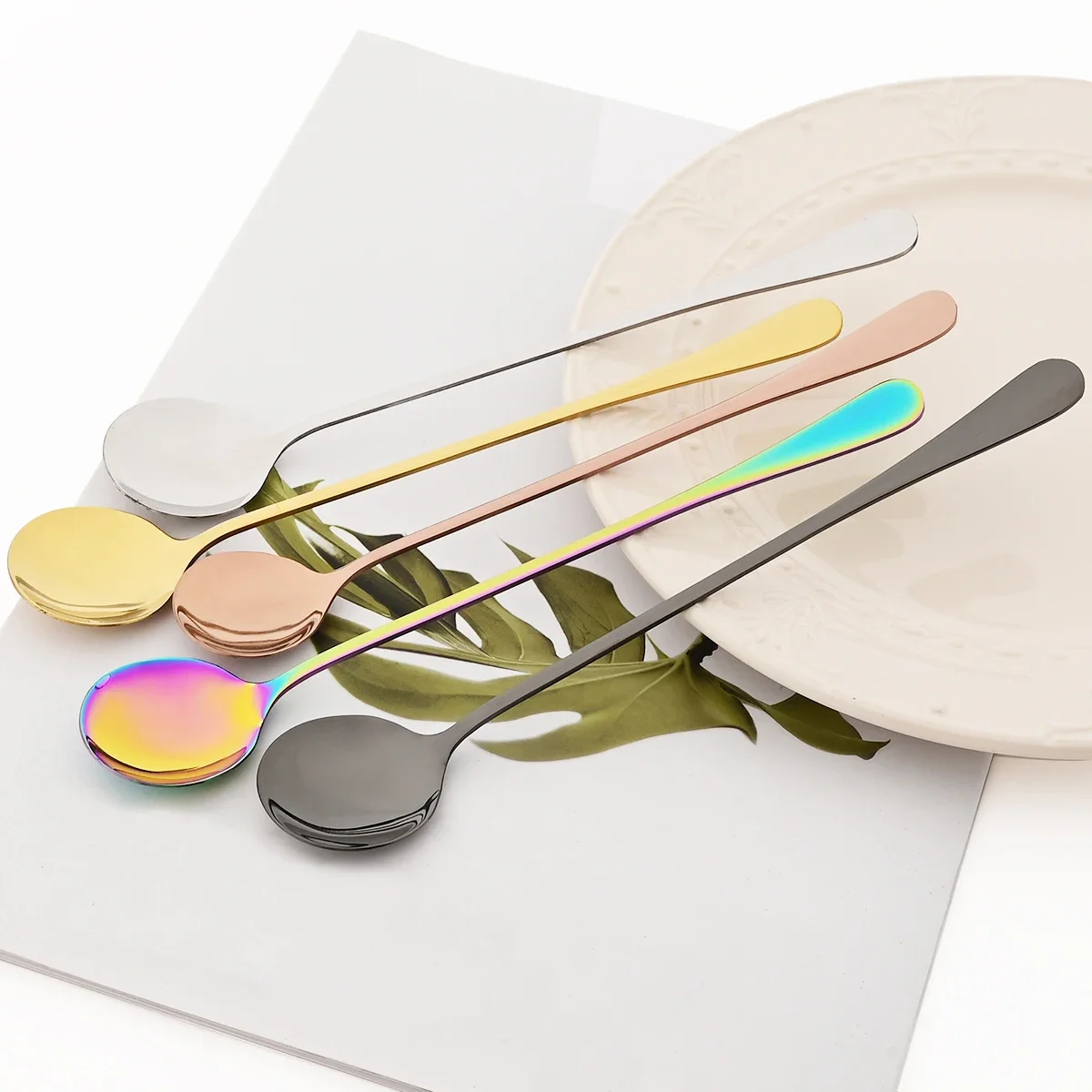 

6 шт., набор ложек из нержавеющей стали с длинной ручкой, зеркало в стиле вестерн, кофейная десертная ложка для молока, чая, сока, молочных коктейлей, мороженого