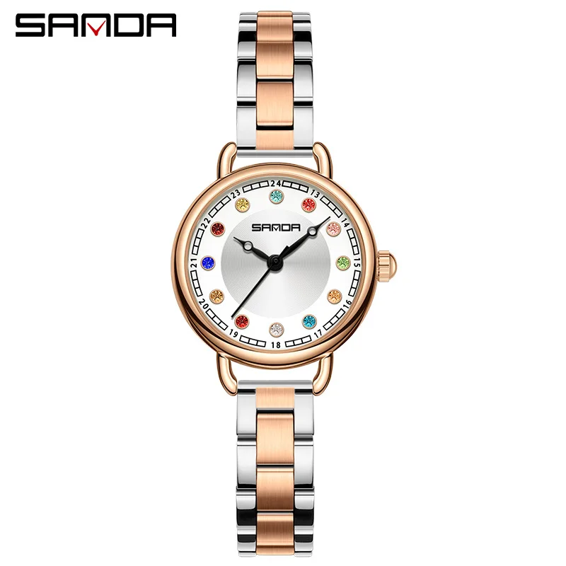 2024 Fashion Sanda 1130 Model Elegant Round Dial Hand Clock For Woman's Gifts Waterproof Quartz Movement Business Analog Watches